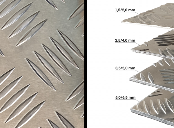 Alu Riffelblech 5/6,5mm Aluminium Blech Quintett Warzenblech Tränenblech Zuschnitt Wunschmaß möglich 1250x150mm 